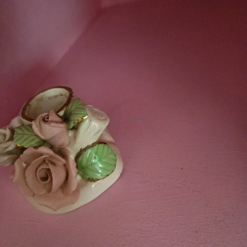Vintage Porcelain Rose Candlestick Holder Cottagecore Romantic Victorian Style